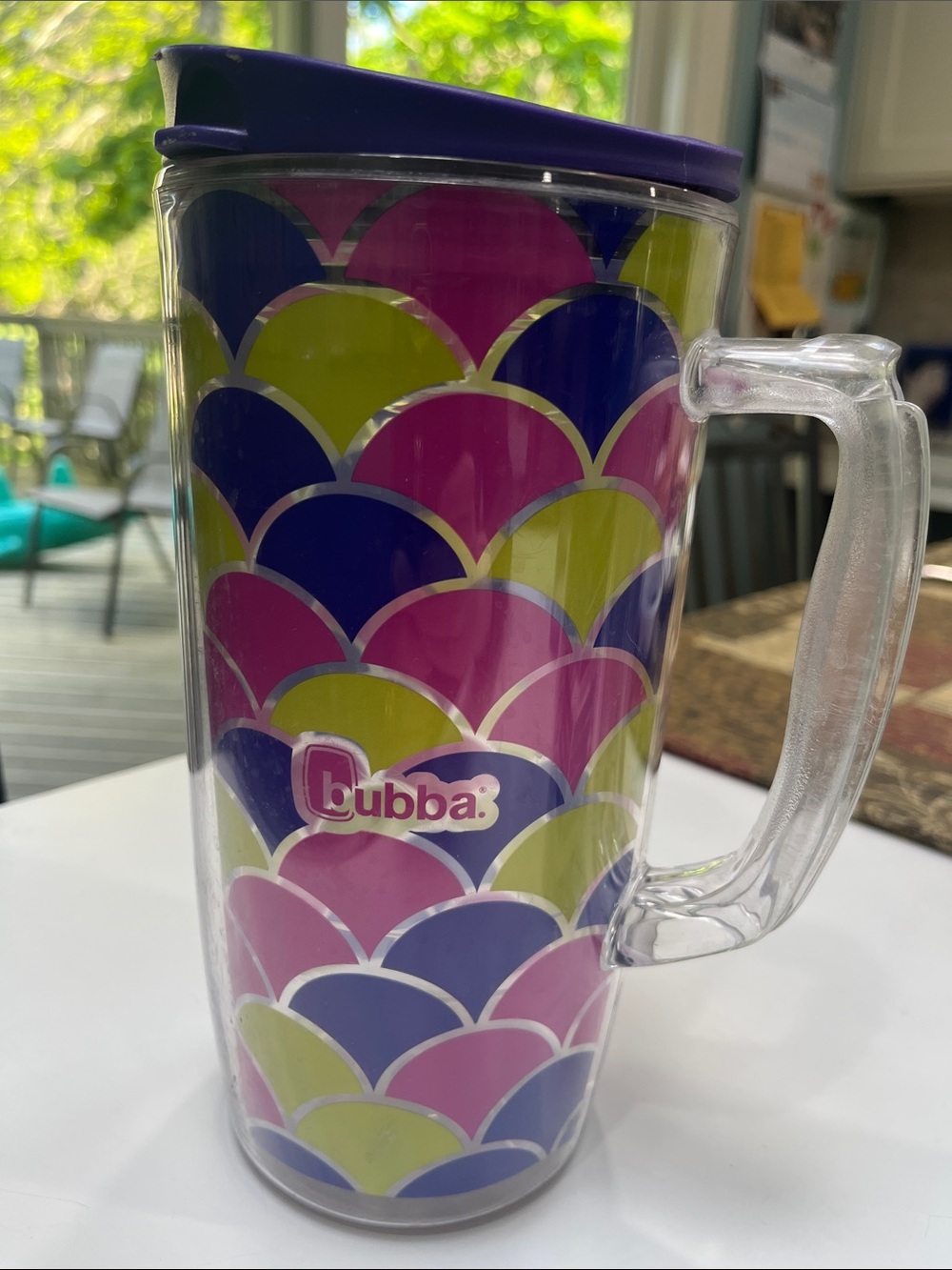 Bubba Colorful Mermaid Scallop Travel Mug; Purple, Pink, Lime, BPA Free, 48 oz